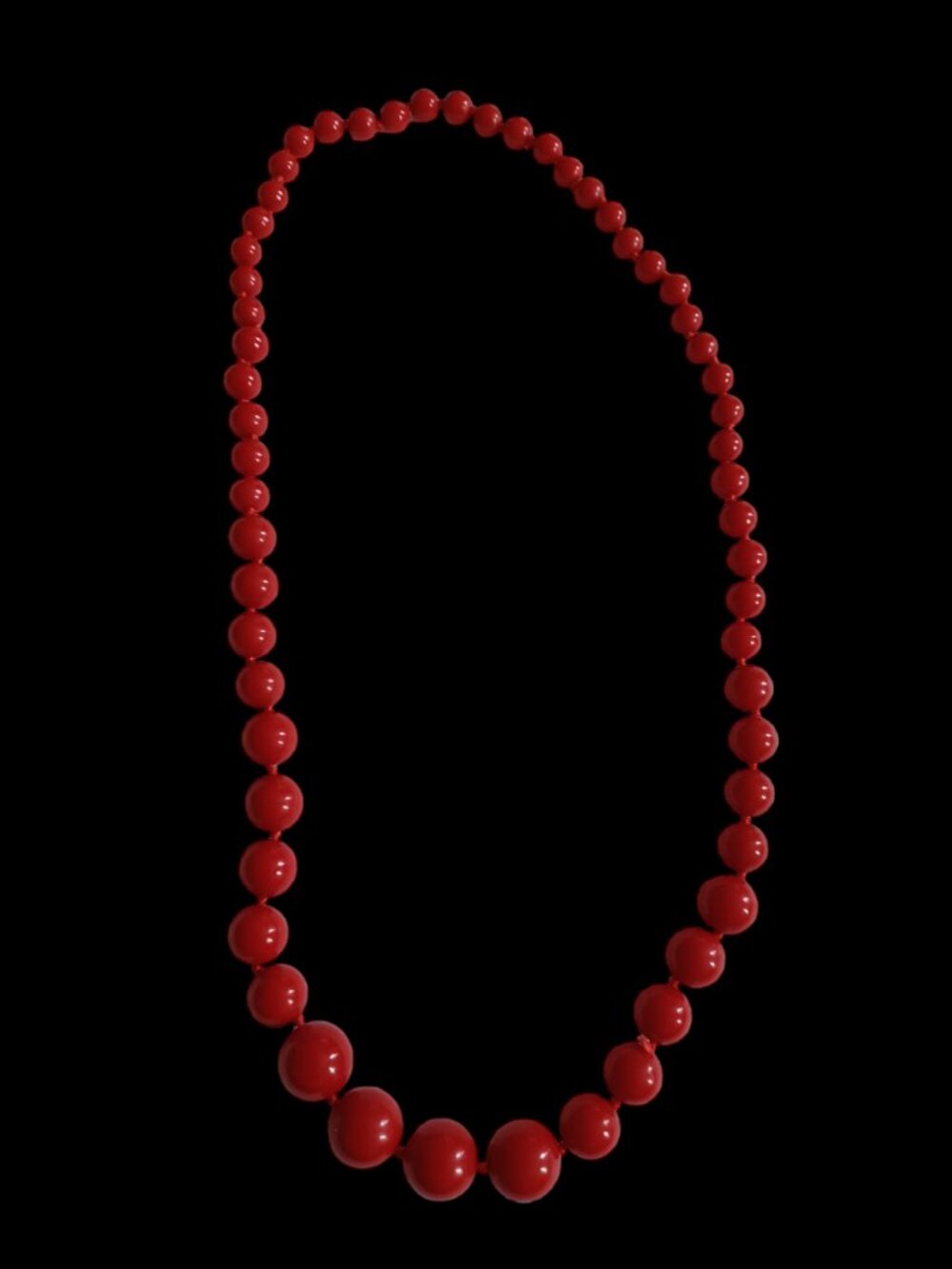 Vintage Cherry Red Opaque Bakelite Faceted Graduated Bead 25" Necklace Tested